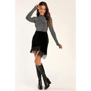 Lulus Blessed With Style Black Velvet Fringe Mini Skirt - Size XL
